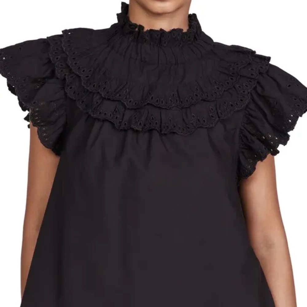SEA Aurelie Eyelet Ruffle Tank Black Color Size: XS - Picture 2 of 10
